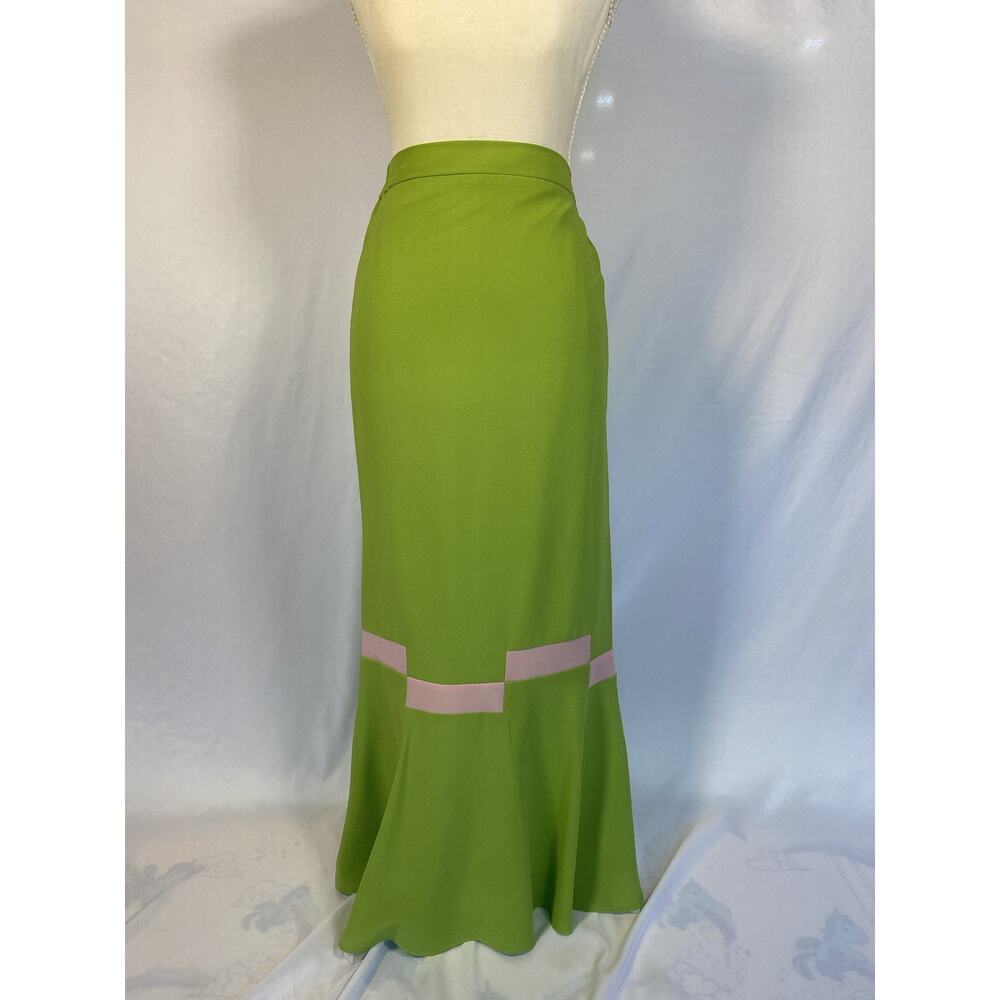 Green Maxi Skirt with Pink Banding